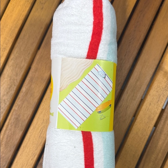 Travel-Size Beach Towel - White with Red and Blue Stripes - Picture 2 of 3